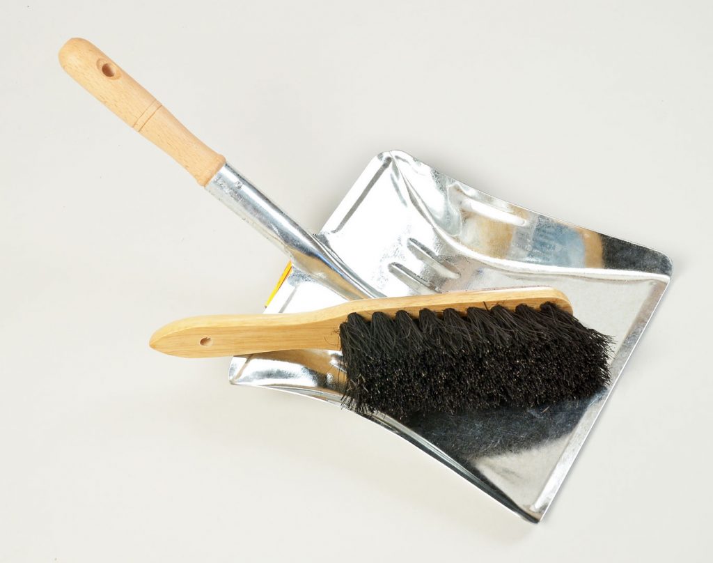 Heavy Duty Steel Dustpan and Coco Bannister Geelong Brush